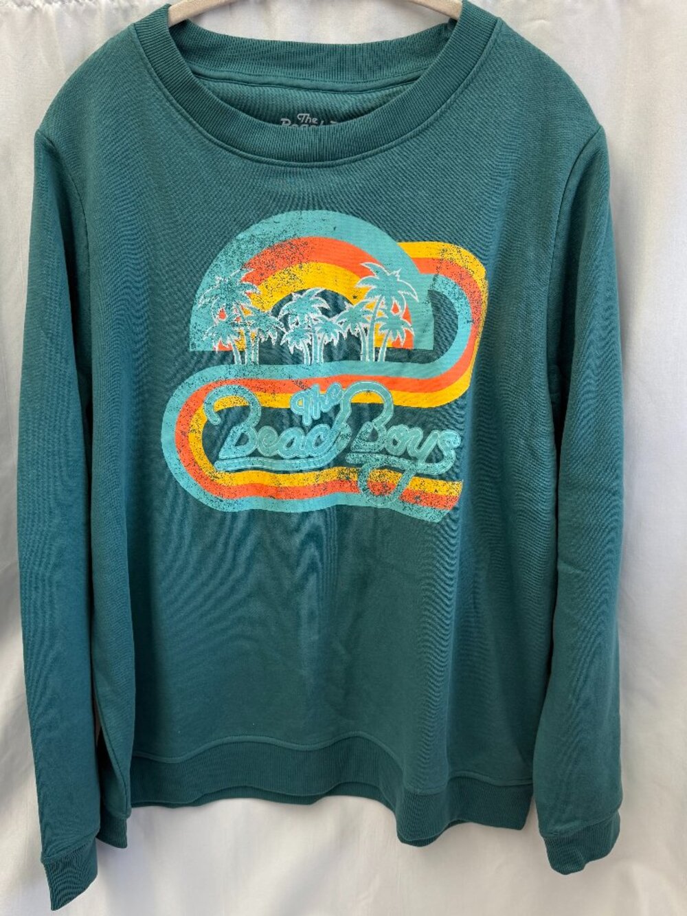 Beach Boys Graphic Sweatshirt 1X Teal Retro Palm Tree Band Pullover NWOT